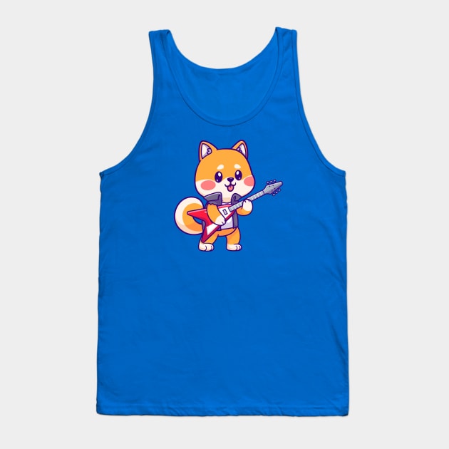 Cute Shiba Inu Playing Electric Guitar Cartoon Tank Top by Catalyst Labs